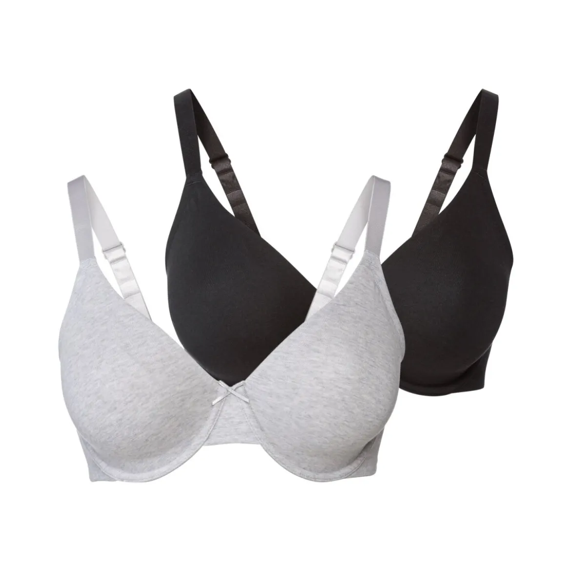 esmara® Damen Bügel-BHs, 2 Stück, mit gemouldeten Cups (schwarz/hellgrau, 90D) - B-Ware neuwertig