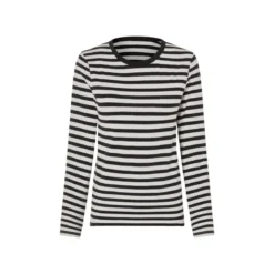 esmara® Damen Langarmshirt, 2 Stück, mit Baumwolle (Streifen/weiß/schwarz, L(44/46)) - B-Ware sehr gut