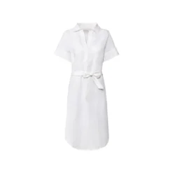 esmara® Damen Leinen-Maxikleid mit Kentkragen und Tunikaausschnitt (weiß, 34) - B-Ware neuwertig
