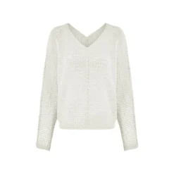esmara® Damen Pullover, in modischem Lochstrickmuster (Weiß, S(36/38)) - B-Ware neuwertig