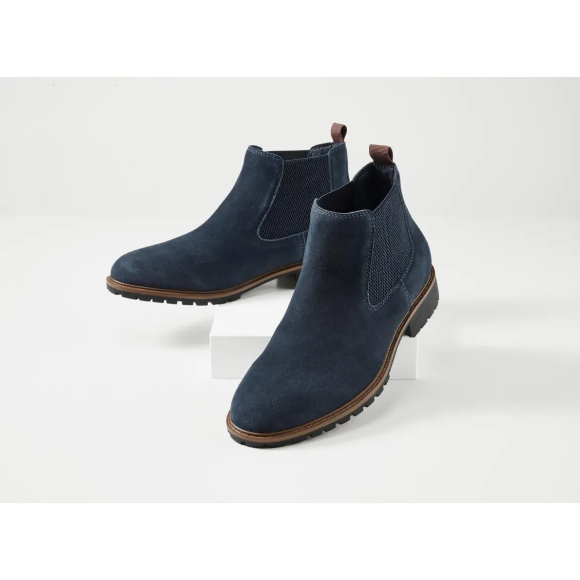 esmara® Herren-Lederstiefeletten, 41, marineblau - B-Ware neuwertig