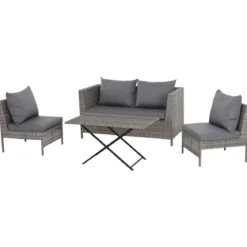 Gardamo Vigo Lounge Set, aus Geflecht Mix, 4-teilig, grau - B-Ware Transportschaden