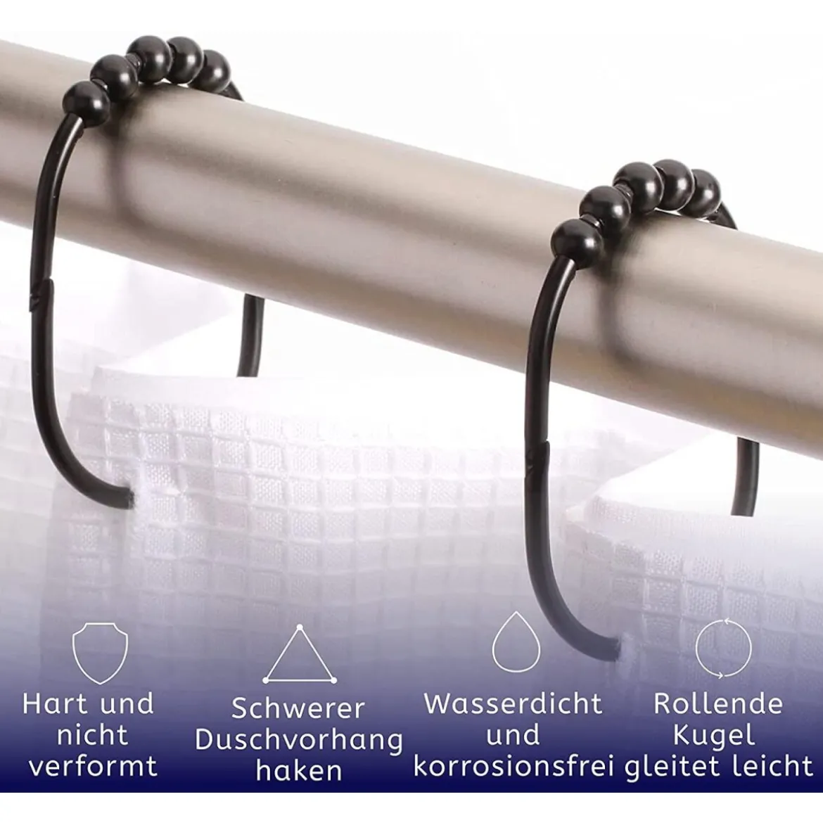 2 Lb. Depot 12er Set Duschvorhangringe, aus Edelstahl, schwarz - B-Ware sehr gut