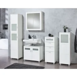 LIVARNO home Bad-Seitenschrank »Basel«, mit 4 Glasrahmenschubkästen - B-Ware neuwertig