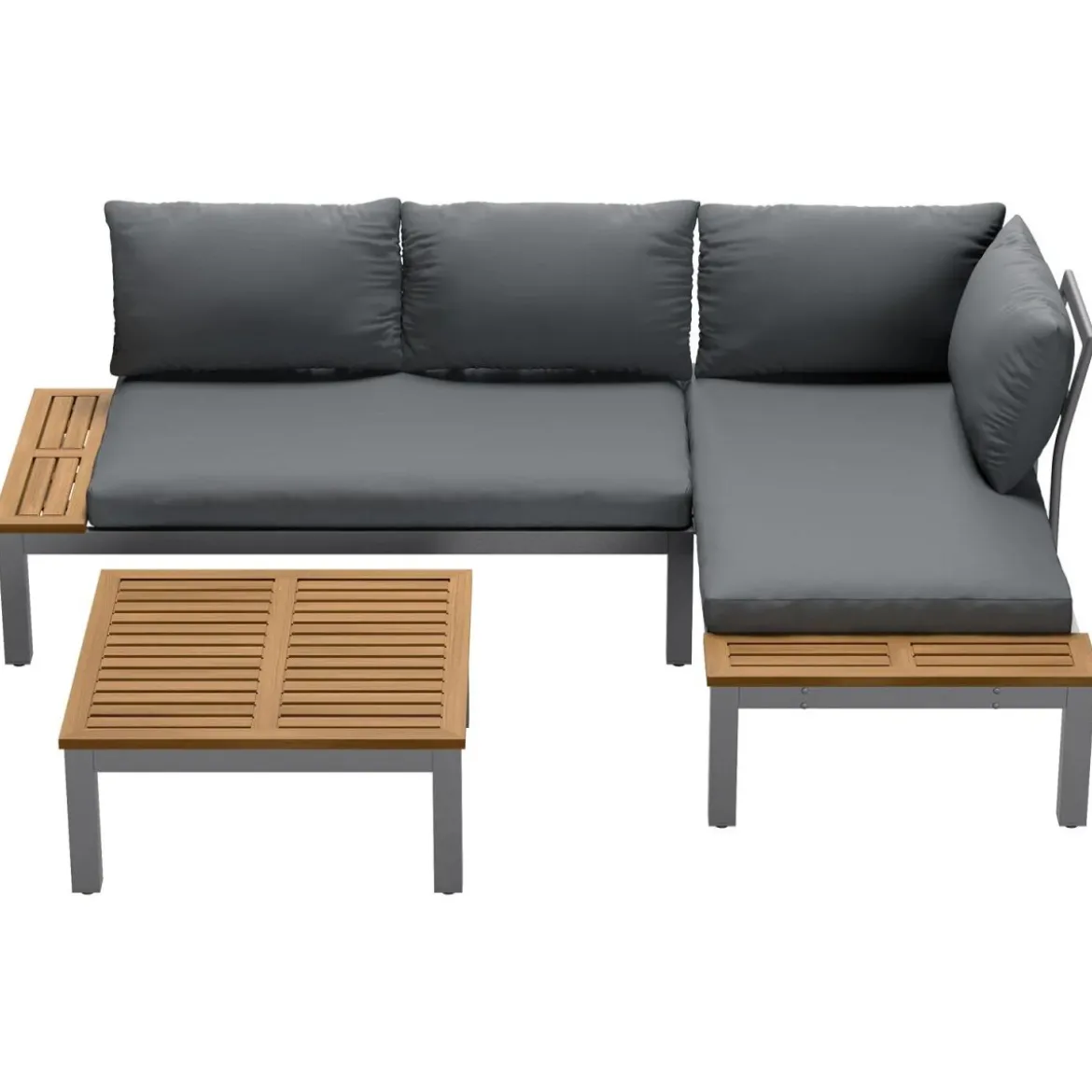 LIVARNO home Loungeecke, 3-teilig, aus Alu und Holz, braun/grau - B-Ware gut