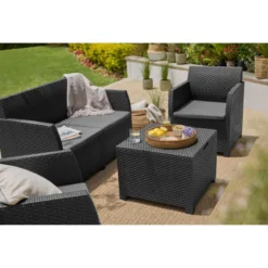 LIVARNO home Loungeset mit Tisch, 4-teilig, Kunststoff, anthrazit - B-Ware Transportschaden Kosmetisch