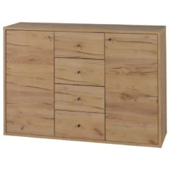 LIVARNO® Kommode mit 2 Türen und 4 Schubladen Verona, Eiche Wotan - B-Ware neuwertig