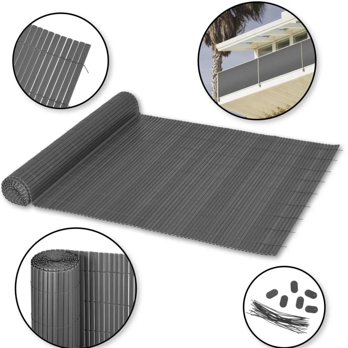 Ribelli Sichtschutzmatte, aus PVC, 120 x 400 cm, anthrazit - B-Ware neuwertig