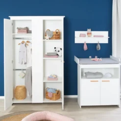 roba Kleiderschrank 'Anton' 2-türig, weiß mit modernen Holzgriffen - B-Ware Transportschaden Kosmetisch