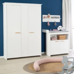 roba Kleiderschrank 'Anton' 2-türig, weiß mit modernen Holzgriffen - B-Ware Transportschaden Kosmetisch