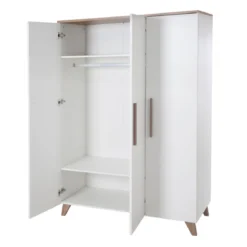 roba Kleiderschrank 'Ole', 3-türig, mit Holzgriffe & -füßen, Weiß / Eichen-Dekor - B-Ware sehr gut